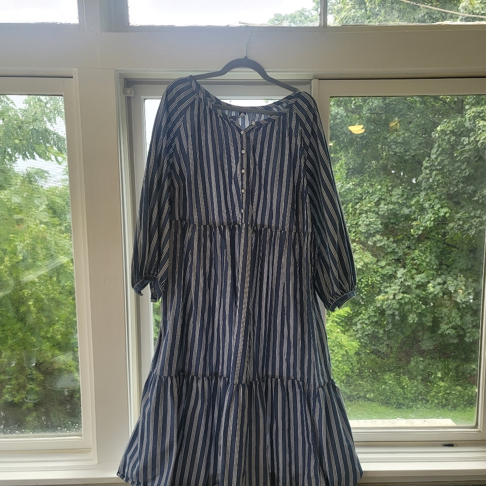 Old Navy Blue and White Striped Maxi Dress